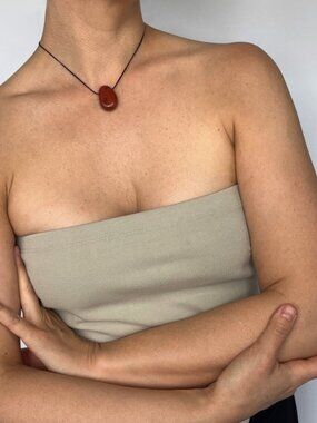 Long Adjustable Stone Pendant Necklace – Red Cord Choker